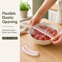 Housses alimentaires élastiques en LDPE, jetables, transparentes, pour préparation de petit-déjeuner, service de pique-nique et conservation au réfrigérateur, 100 pièces/paquet