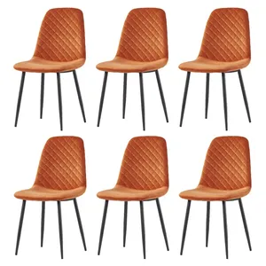 Оптовая продажа, роскошные современные мягкие бархатные обеденные стулья с металлическими ножками из оранжевой ткани, мебель для гостиной и столовой