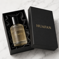 Venta al por Mayor, Stock Disponible, Marca HUAFAN, Botellas de Perfume de Vidrio Transparente Cilíndricas de 30ml/50ml/100ml, Tapas Negras, Pulverizador con Bomba