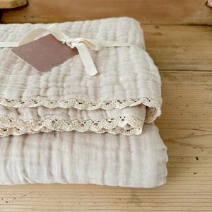 Manta Receptora para Recién Nacido de Color Sólido Personalizada, 110*110cm, 100% Algodón Orgánico Crepé, Transpirable, con Bordes de Encaje, 4 Capas - Product Image 1