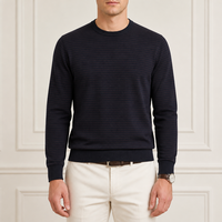 Pull-over à col rond en coton côtelé noir rayé pour homme, personnalisé avec logo d'usine, à manches longues, ourlet côtelé, séchage rapide