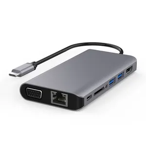 Fabrik preis Docking station HDMI VGA Hub Gehäuse USB Hub USB-C zu RJ45 VGA Aluminium Lager ROHS FCC