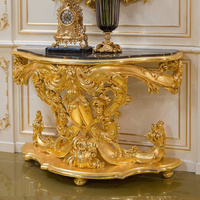 Miroir de style rococo, cadre en bois doré, table d'entrée de luxe à la française, tables console
