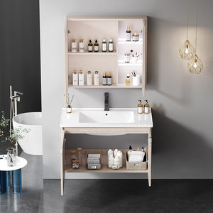 Tocadores de baño de acero inoxidable montados en la pared a prueba de agua estilo <span class=keywords><strong>crema</strong></span> colgante de pared lavabo de cerámica gabinete de baño - Product Image 5