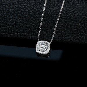 925 Sterling Silver Lab Grown Diamond <b>Cushion</b> Cut Halo Pendant Necklace for Women - Product Image 4