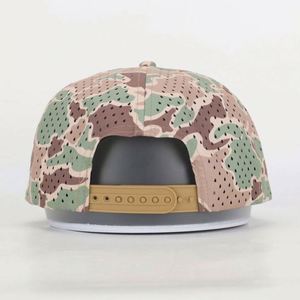OEM Custom 5-Panel Sport Leather Patch <b>Hat</b> With Old School Duck Camo Pattern Laser Cut Hole Snapback Cap Logo Design Wholesale - Product Image 6