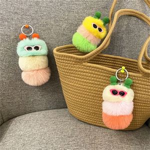 Cute Plush Caterpillar Keychain Rabbit Fur Caterpillar Plush Animal <b>Key</b> <b>Chains</b> with Sunglasses - Product Image 3