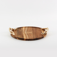 Plateau en bois jetable moderne et écologique en alliage de zinc avec poignée Plats durables pour la décoration de la maison Assiette avec motif végétal