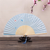 Kipas Lipat Bambu Gaya Jepang HZ 6-Inci, Desain Bunga Sakura, Kerajinan Bambu Klasik Cina untuk Wanita