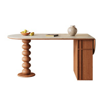 Table de salle à manger en dalle de pierre de grotte, forme ovale, pliable, avec rangement, extensible, pour restaurant ou îlot de cuisine