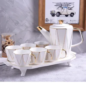 Роскошный 8 шт. фарфоровый кофейный чайный набор с золотым декором керамический чайный горшок и Набор чашек