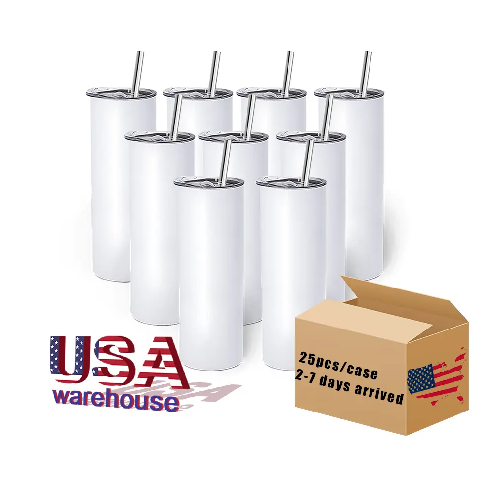US warehouse in stock steel buy cups blank sublim 20 oz skinny stainless steel sublimation tumblers straight