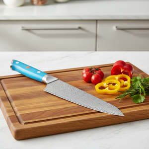 Couteau <span class=keywords><strong>de</strong></span> <span class=keywords><strong>chef</strong></span> en acier Damas KEENHOPE AUS-10, couteaux <span class=keywords><strong>de</strong></span> <span class=keywords><strong>cuisine</strong></span> japonais avec manche en résine composite <span class=keywords><strong>pierre</strong></span> turquoise bleue - Product Image 2