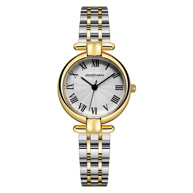 Round Dual Tone Bracelet Watches for Women Business Watch with Crystal Dial Solid Stainless Steel Band 30M Water Resistant