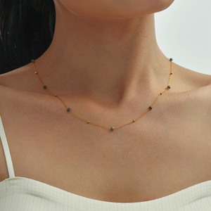 Collier ras du cou minimaliste en pierres naturelles de 2 mm pour femme, plaqué <span class=keywords><strong>or</strong></span> 18 carats, en acier inoxydable, avec pierres précieuses facettées, résistant au ternissement - Product Image 1