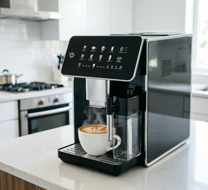 Macchina per Espresso Newle OEM con Macinacaffè, Funzioni <span class=keywords><strong>Ristretto</strong></span> e Macchiato, Montalatte, Schermo Touch, Finitura Cromata Nera - Product Image 2