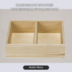 Natural Handmade Wooden Rectangle Carved Underwear <b>Box</b> with 2 Compartments French Country Design Durable Clothing Organizer - Product Image 2