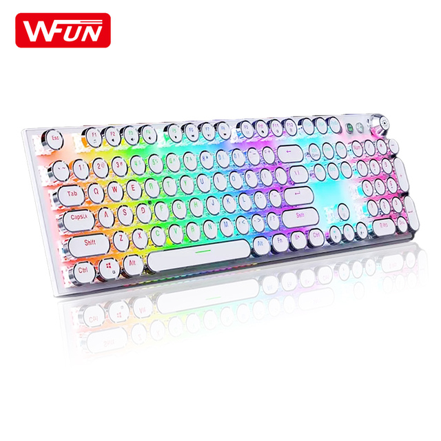 F23 Mechanical Gaming Keyboard Blue Switches USB Cool Retro Steam Punk Typewriter Round Keycaps Keyboard