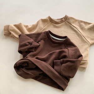 <span class=keywords><strong>Pull</strong></span>-over en coton 100% pour filles et garçons, automne, écologique, anti-rétrécissement, col rond, uni, ample, t-shirt - Product Image 3