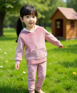 Tuta con Cappuccio Rosa per Ragazze, Manica Lunga, Tinta Unita, Casual con Tasche Laterali, 100% Cotone, Peso Medio, Abbigliamento Autunnale - Product Image 2