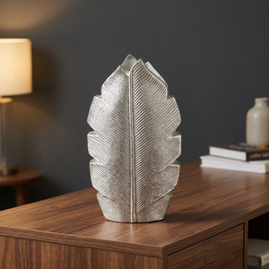 Vase à plumes en métal moderne très prisé, fait main, décoration de table, hauteur 39 cm, finition argentée - Product Image 6