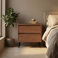 Table de chevet nordique sans poignée à 2 tiroirs en bois de chêne naturel avec pieds effilés pour ensemble de chambre moderne – Vente en gros