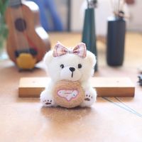 Porte-clés en peluche ours en biscuits blancs et bruns, personnalisé en usine OEM, pour cadeau d'anniversaire, décoration de sac à dos, pendentif de clé de voiture, article de boutique