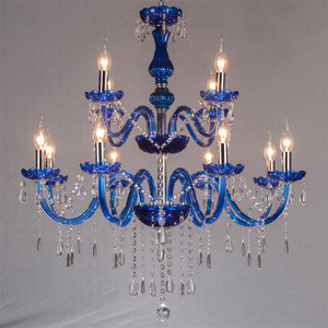 Lámpara de Techo de Cristal Azul con Base de Acero Inoxidable, Pantallas de Terciopelo, Bombilla LED E26, Altura Ajustable para Sala de Estar, 220V AC - Product Image 2
