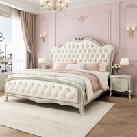 Lit Queen-Size en Bois Massif Style Américain Luxe Léger, Designs Sculptés Français et Européens, Lit de Mariage Cupidon pour Jeunes Mariés, Multifonctionnel