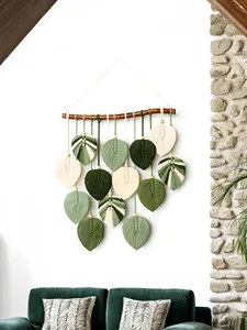 Regalos corporativos: Tapiz de macramé con hoja de Monstera estilo boho, tapiz grande de hoja de selva, arte verde natural para decoración de sala de estar, dormitorio y estudio. - Product Image 6