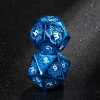 Ensemble de dés DND transparents bleus, 7 pièces, avec gravure de Dragon, dés polyédriques avec chiffres blancs pour Dungeons & Dragons RPG MTG
