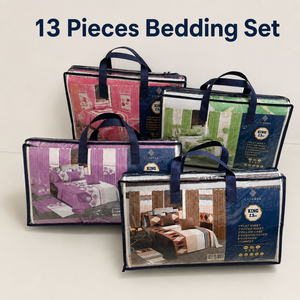 Ensemble de literie de luxe 13 pièces pour lit king-size, directement de l'usine, avec drap-housse, rideaux assortis et tapis - Product Image 1