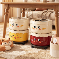 Mini poubelle créative en forme de chat de dessin animé, avec couvercle rabattable, seau de rangement en plastique écologique, mignon animal, pour bureau, maison, cuisine, enfants
