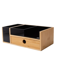 Boîtes de rangement de style tiroir, petits organisateurs de bureau multi-niveaux en bambou et acrylique, adaptés au rangement de bureau