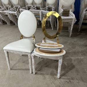 Sillas DE BODA doradas con diseño trasero O redondo de lujo, alquiler de fiesta de recepción de banquete de acero inoxidable moderno para hoteles - Product Image 1
