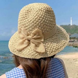 Wholesale Women's Summer Bow Tie <b>Straw</b> <b>Hat</b> Female Seaside Travel Beach <b>Hats</b> Sun Bucket <b>Hat</b> - Product Image 2