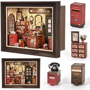 Kit <span class=keywords><strong>de</strong></span> construction <span class=keywords><strong>de</strong></span> maison miniature 3D en bois DIY Mail Gift Hut Book Nook, décoration d'intérieur, puzzle avec cadre photo et lumière - Product Image 5