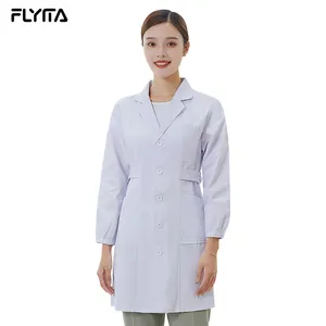 Uniforme de enfermagem de algodão 100%, uniforme de enfermagem em algodão branco respirável de manga comprida para tecidos de hospital uniforme