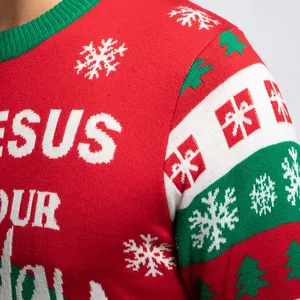 사용자 정의 FNJIA 편지 자카드 크리스마스 니트 남성 크리스마스 휴일 특대 스트라이프 풀오버 다채로운 점퍼 니트웨어 스웨터