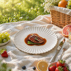 Assiettes élégantes <span class=keywords><strong>en</strong></span> porcelaine <span class=keywords><strong>blanche</strong></span> <span class=keywords><strong>en</strong></span> <span class=keywords><strong>forme</strong></span> <span class=keywords><strong>de</strong></span> <span class=keywords><strong>fleur</strong></span>, vaisselle <span class=keywords><strong>en</strong></span> céramique gaufrée avec plis, idéales pour les dîners haut <span class=keywords><strong>de</strong></span> gamme, les mariages - Product Image 3