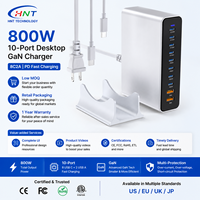 Chargeur rapide GaN 10-en-1 800W avec 8 ports USB-C et 2 ports USB-A, station de charge de bureau pour iPhone, tablette, MacBook, Android, Samsung