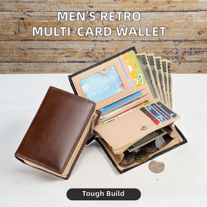 Tarjetero Retro de PU con cierre de cremallera larga RFID para hombre, diseño transfronterizo, tarjetero de identificación Vertical, monedero medio-largo - Product Image 3