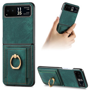 Funda tipo billetera de imitación de cuero para Samsung Z Flip 6 5 4 Moto <span class=keywords><strong>Razr</strong></span> 60 50, Tarjetero con anillo de Metal, funda a prueba de golpes - Product Image 1
