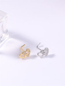 Anneaux de nez en forme de L avec double cœur pour femmes, filles, pierre claire, or mignon, piercing de nez, bijoux en gros 20G - Product Image 5