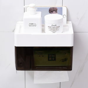 Boîte de rangement de mouchoirs en plastique,, nouveau design sans perceuse murale, adhésif dur, organisateur salle de bains avec couvercle, support de boîte de mouchoirs - Product Image 4