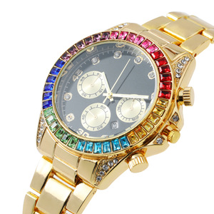 Montre-bracelet de luxe pour femmes, montre-bracelet glacé, personnalisé, diamant coloré, vente en gros, nouvelle collection - Product Image 3