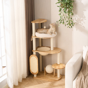 Arbre à chat en bois massif 4 niveaux avec lit et griffoir pour chats d'intérieur - Product Image 2
