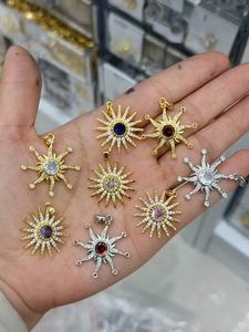 Colgante CZ Sunburst al por mayor, tono oro y plata, dijes de estrella de ocho puntas para la fabricación de joyas y collares - Product Image 3