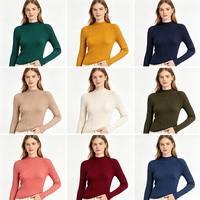 Pull côtelé pour femme, coupe ajustée, manches longues, pour un look décontracté ou professionnel, élégant, couleur unie, tricoté