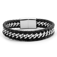 Bracelet magnétique en cuir tressé pour homme, bijoux fait à la main, en acier inoxydable, logo personnalisé, style Punk, haute qualité